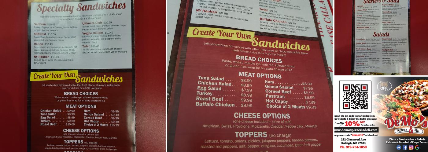 DeMos Pizzeria & Deli Menu