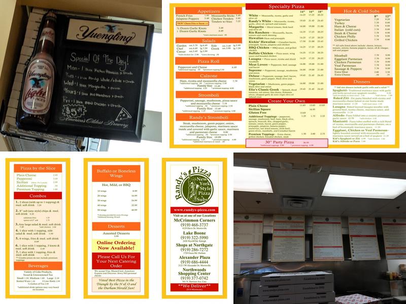 Randy's Pizza Menu