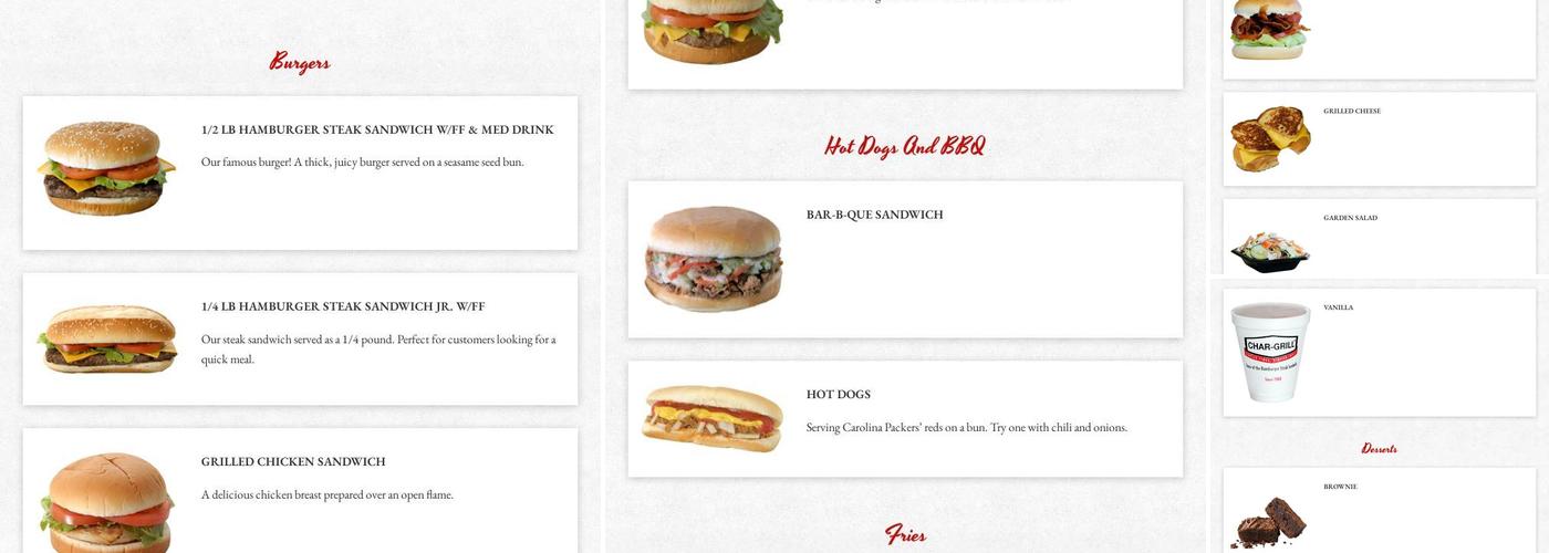 Char Grill Menu