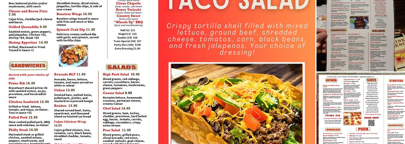 High Park Bar & Grill Menu