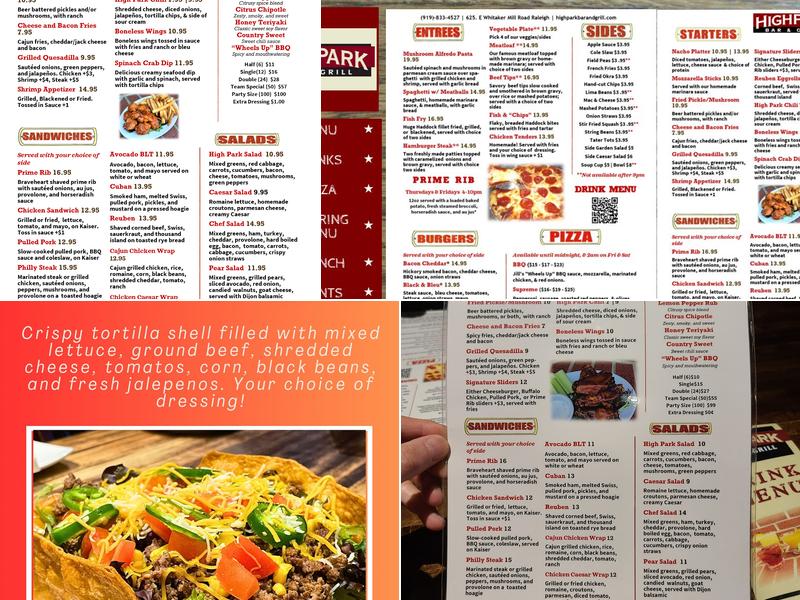 High Park Bar & Grill Menu