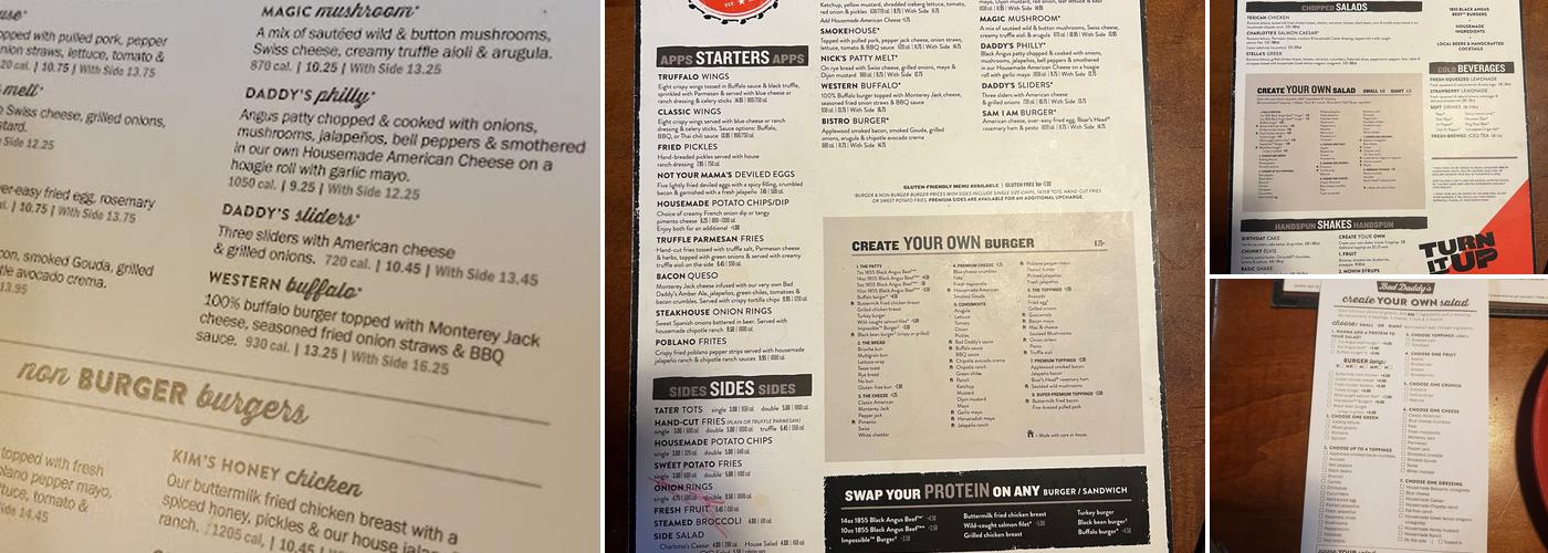 Bad Daddy's Burger Bar Menu