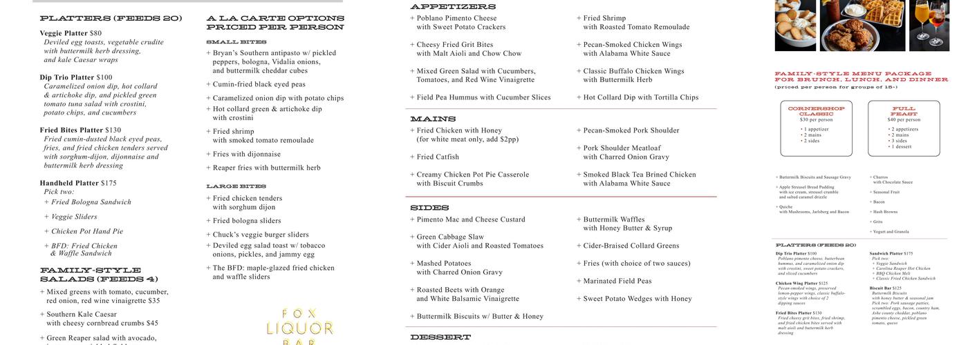 Beasley's Chicken + Honey Menu