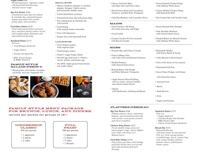 Beasley's Chicken + Honey Menu