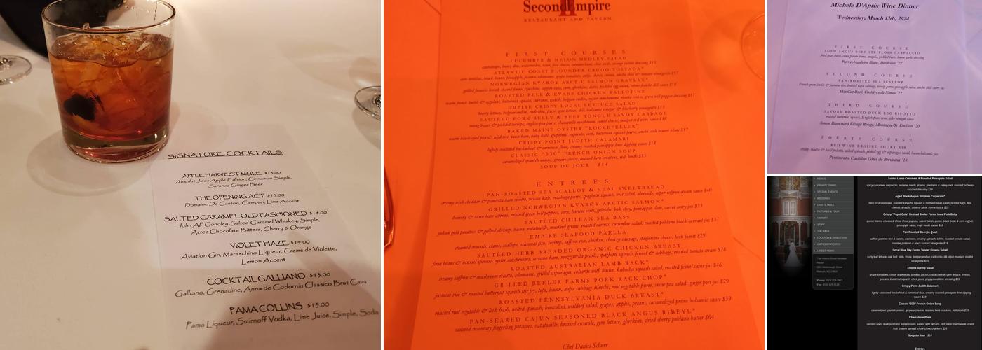 Second Empire Restaurant and Tavern Menu