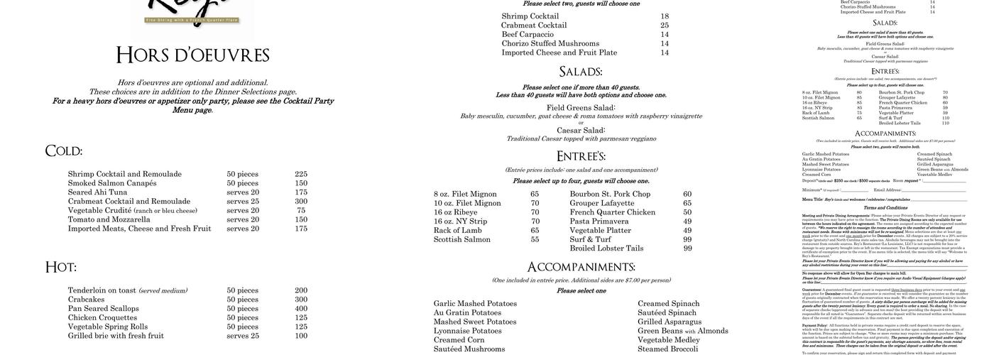 Rey's Restaurant Menu