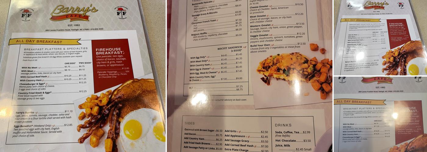 Barry's Cafe Menu