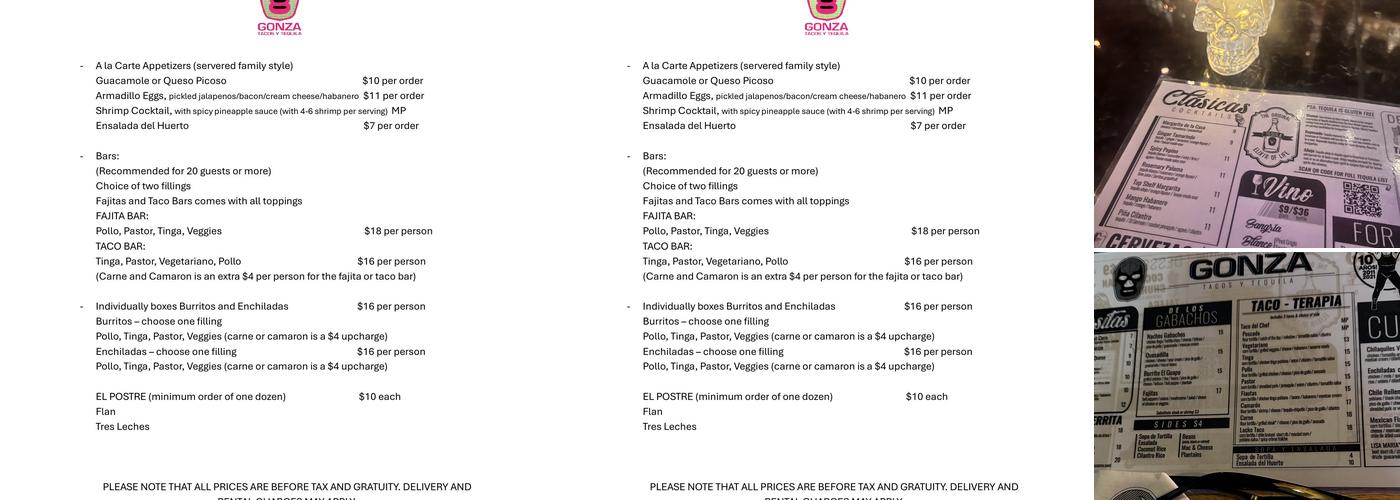 Gonza Tacos Y Tequila Menu