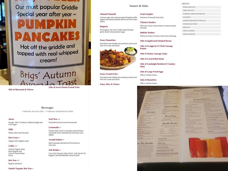 Brigs Great Beginnings Restaurant Menu