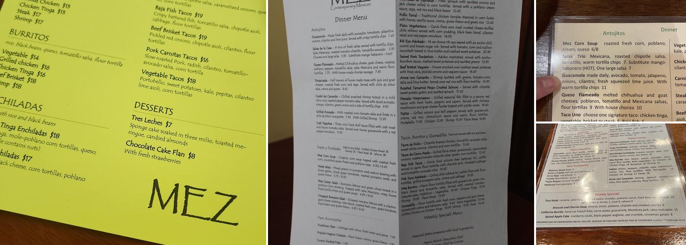 Mez Contemporary Mexican Menu