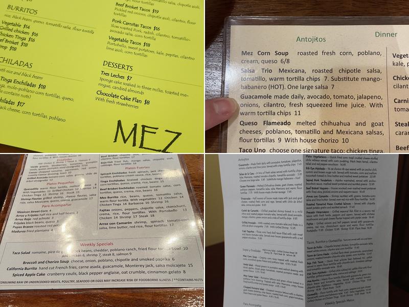 Mez Contemporary Mexican Menu