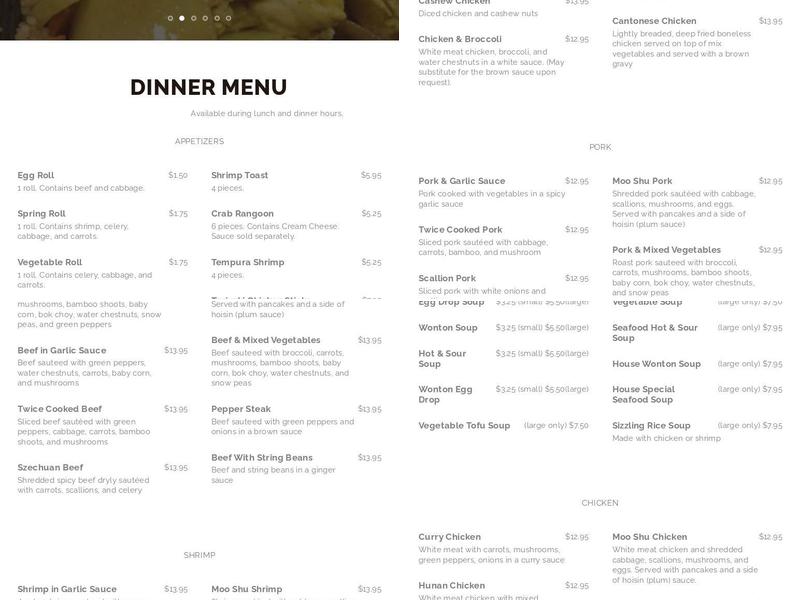 China Star Cafe Menu