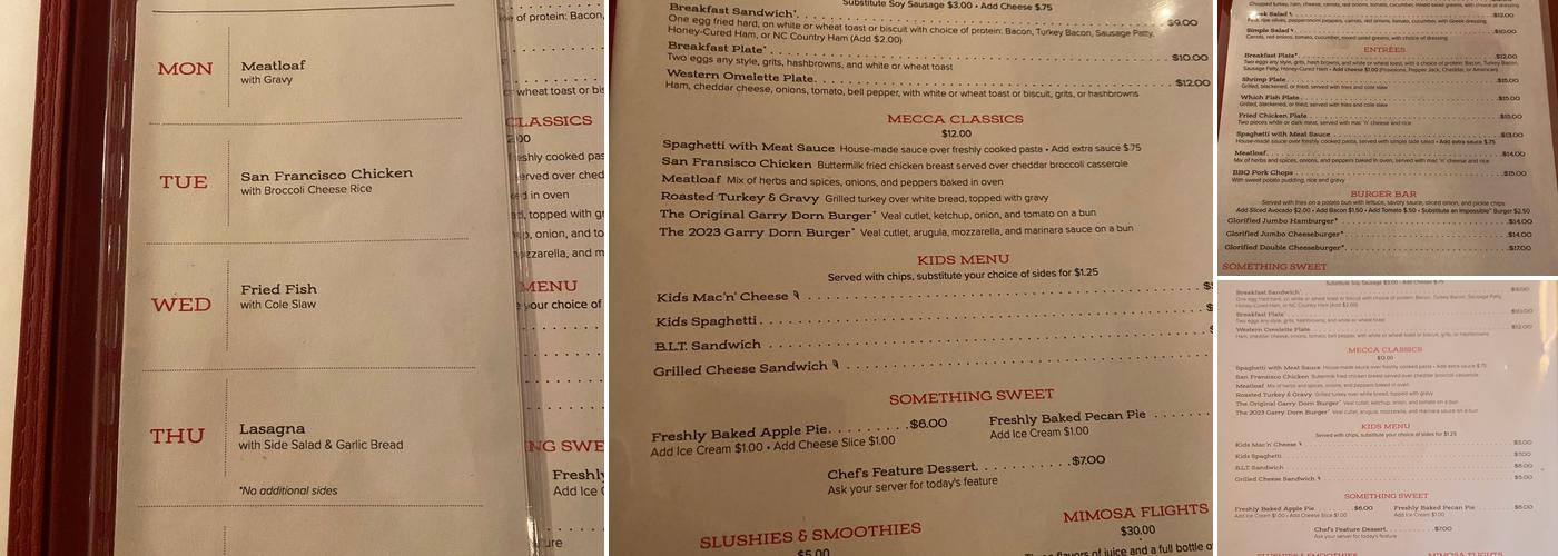 Mecca Restaurant Menu