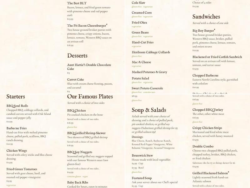 The Pit Authentic Barbecue Menu