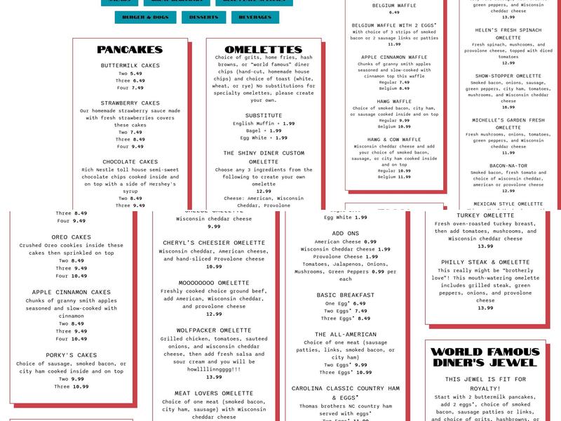 The Shiny Diner Menu