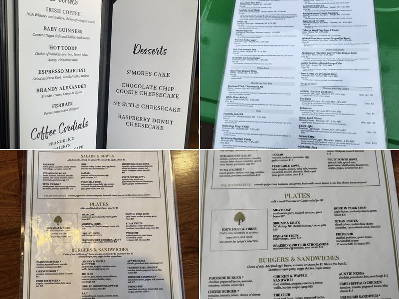 Parkside Restaurant Menu