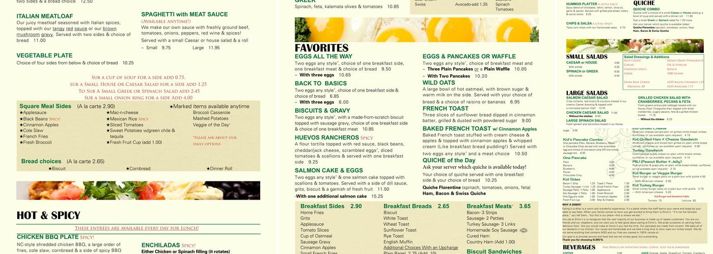 Elmo's Diner Menu