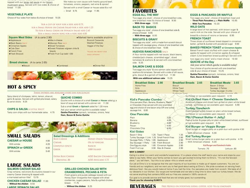 Elmo's Diner Menu