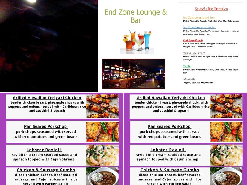 End Zone Lounge & Bar Menu