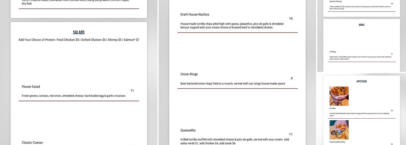 MacGregor Draft House Menu