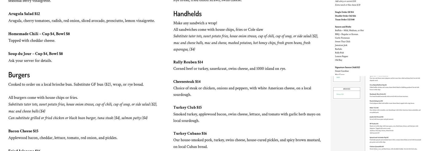 RallyPoint Sport Grill Menu