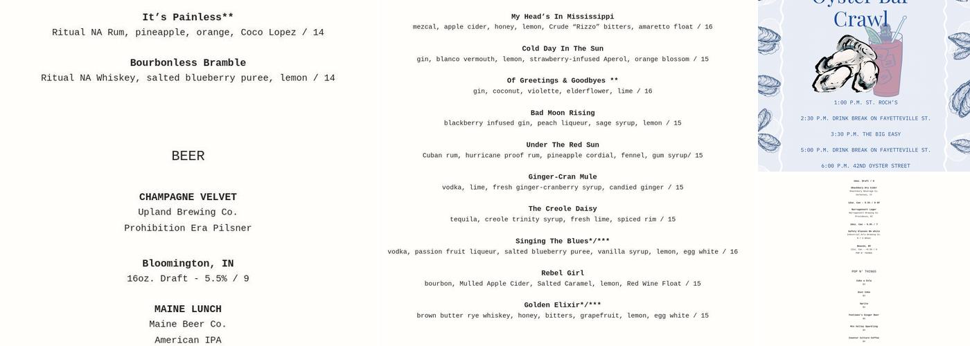 St. Roch Fine Oysters + Bar Menu