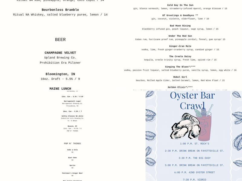 St. Roch Fine Oysters + Bar Menu