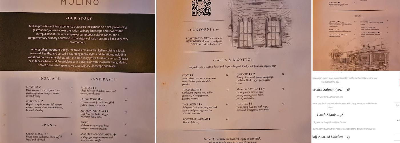 Mulino Italian Kitchen & Bar Menu