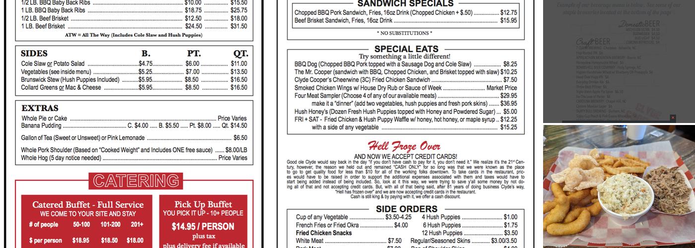 Clyde Cooper's Barbeque Menu