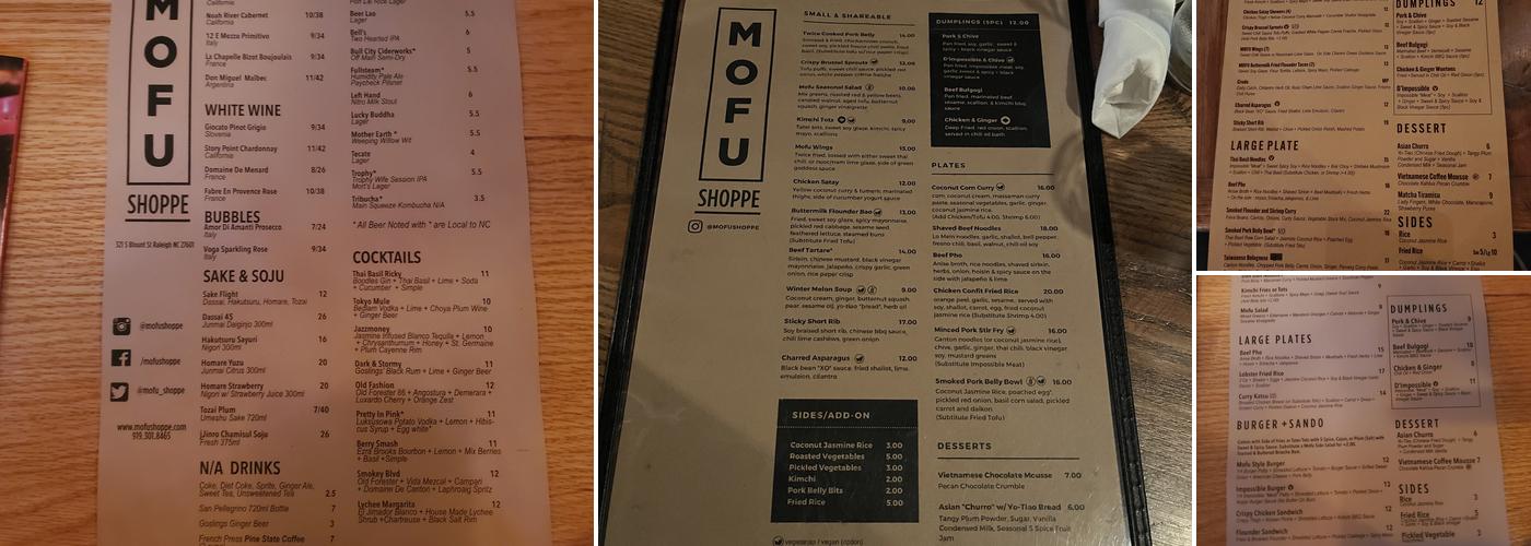 MOFU Dumpling Shoppe Menu