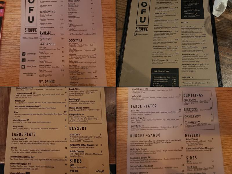 MOFU Dumpling Shoppe Menu