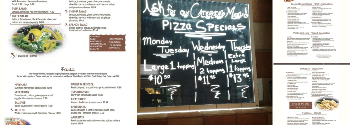 Elizabeth's Pizza Menu