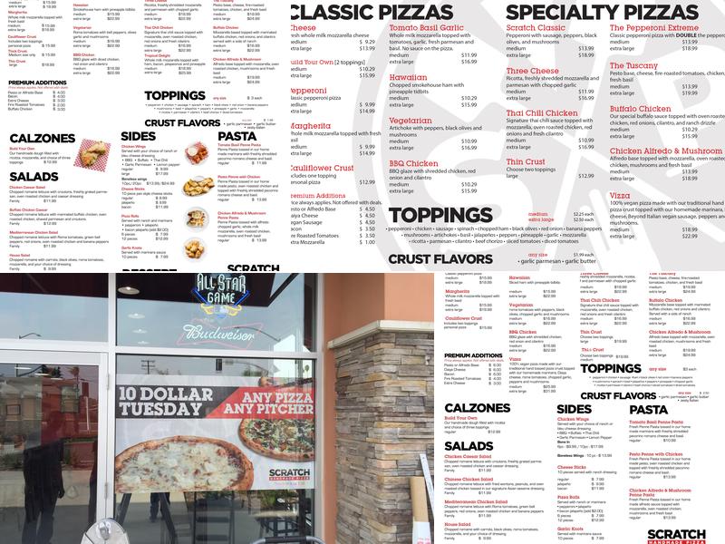 Scratch Pizza Menu