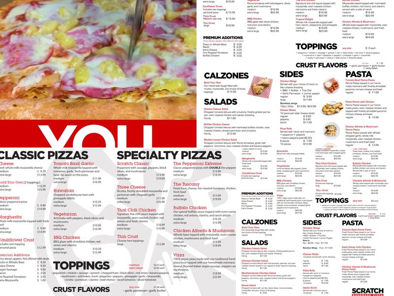 Scratch Pizza Menu