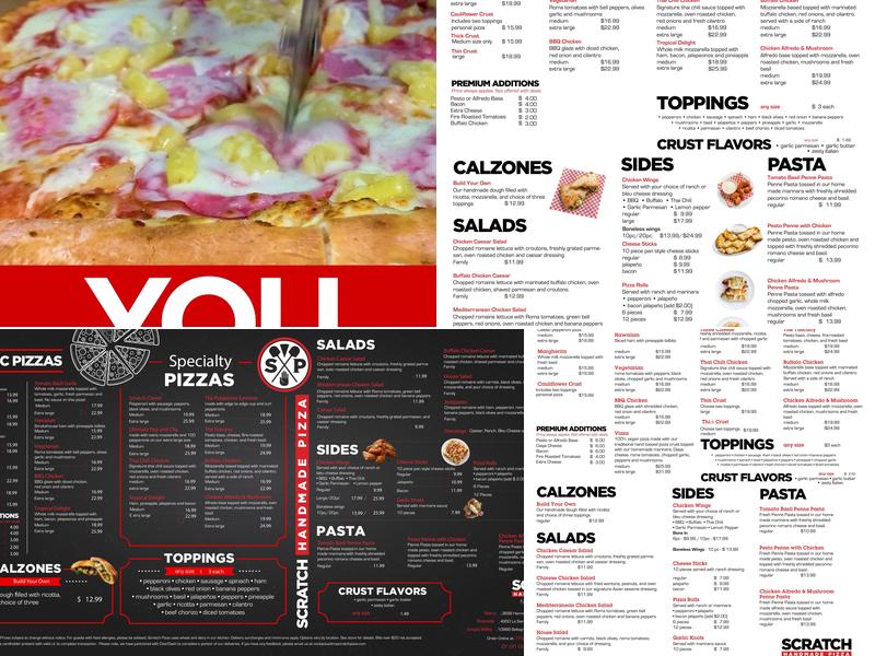 Scratch Pizza Menu