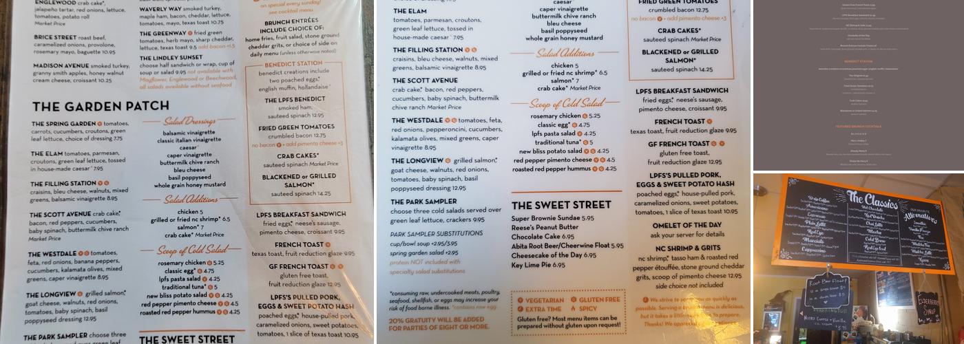 Lindley Park Filling Station Menu