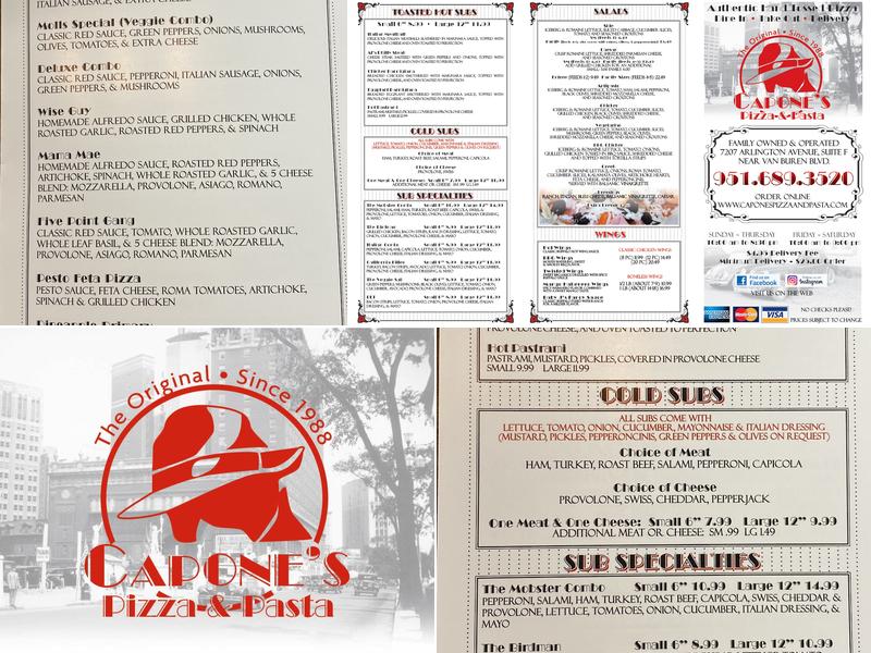 Capone's Pizza Menu
