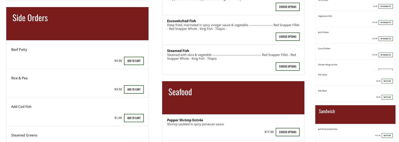 Da Reggae Cafe Menu
