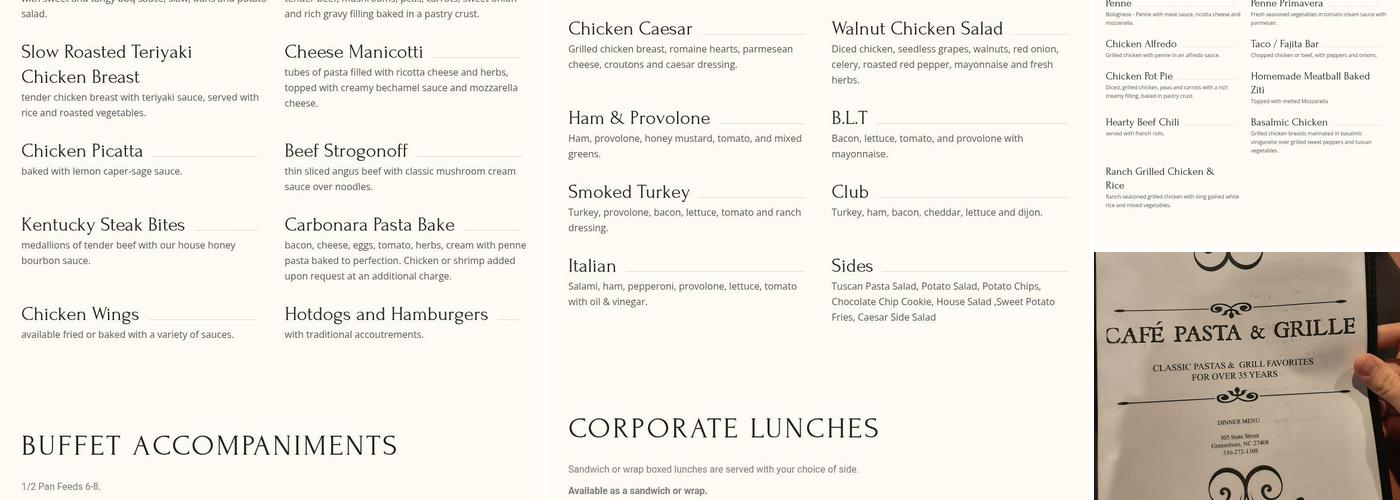 Cafe Pasta & Grille' Menu