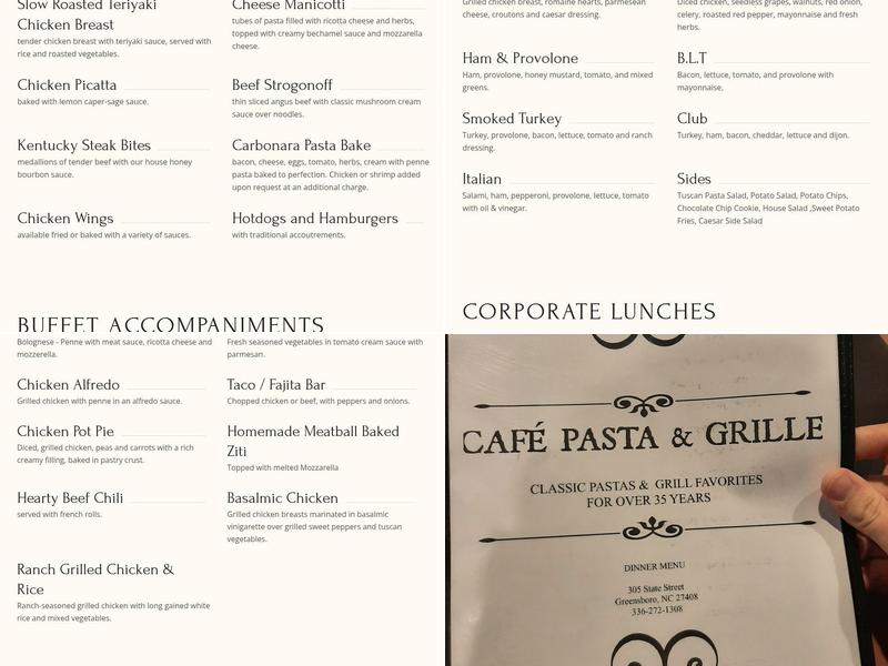 Cafe Pasta & Grille' Menu