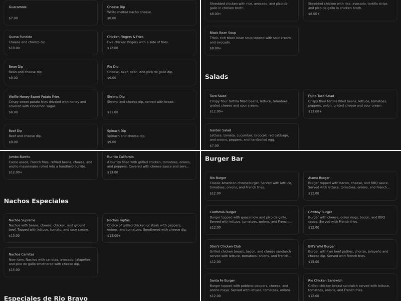 Rio Bravo Mexican Grill Menu