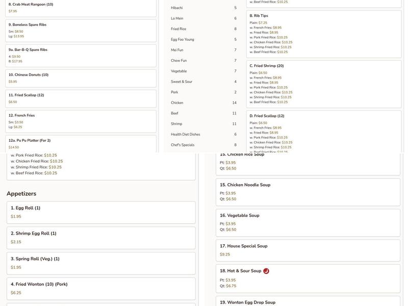 Chang Express Chinese Menu