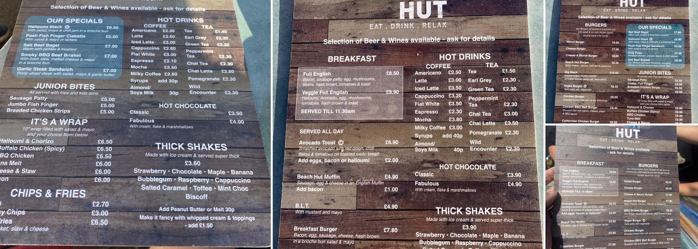 The Beach Hut Menu
