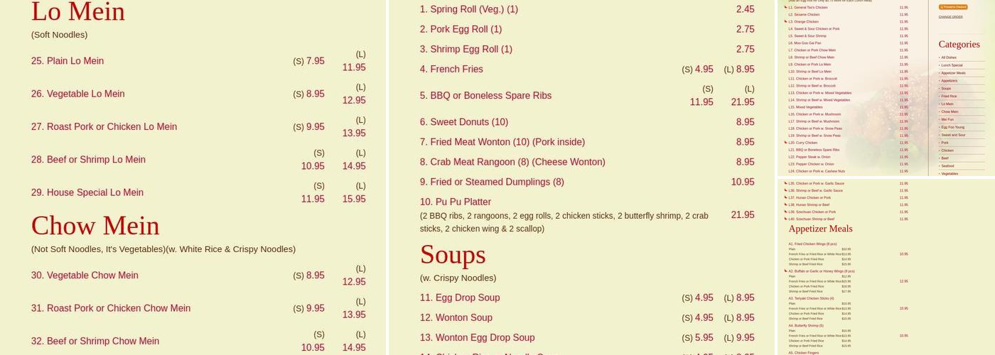 China 1 Menu