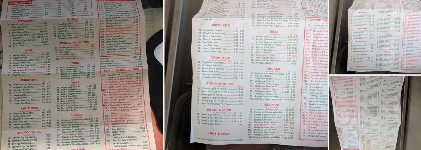 No. 1 Chinese Restaurant Menu