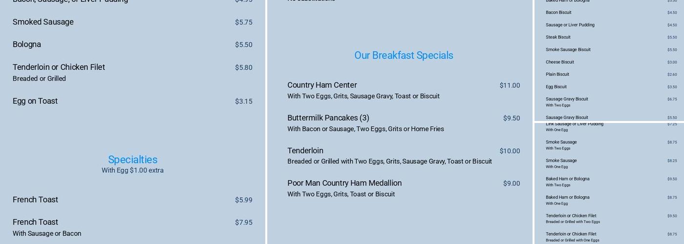 Spring Valley Restaurant Menu