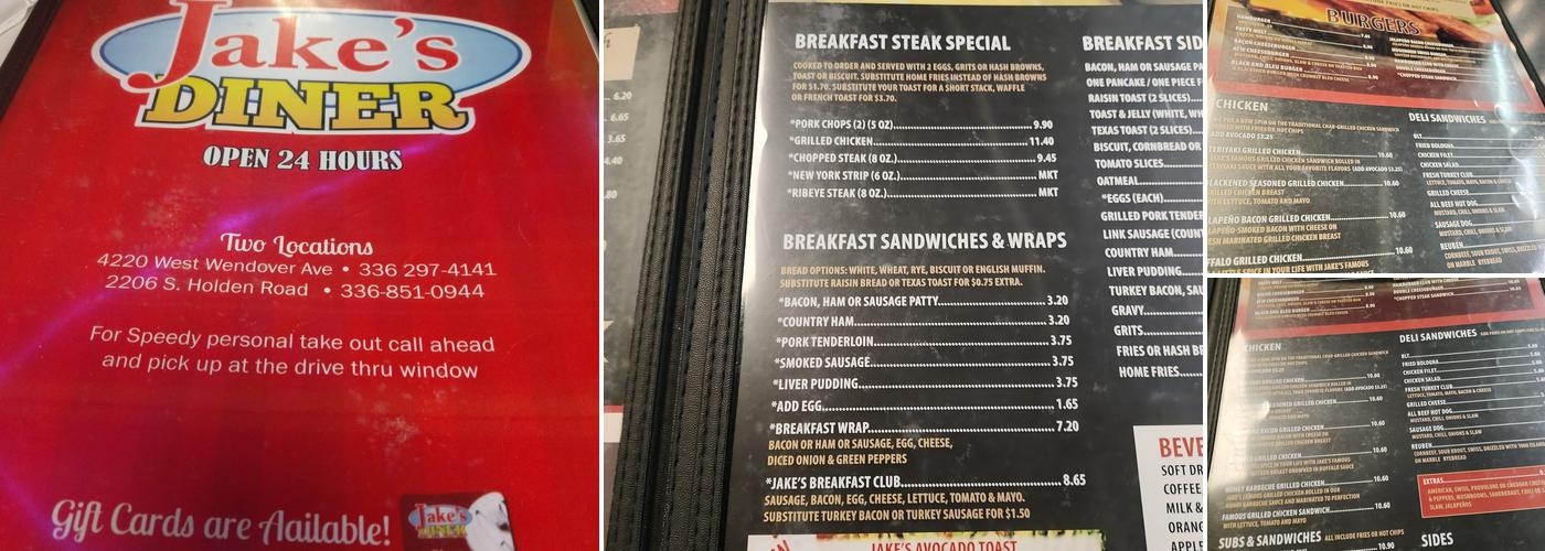 Jake's Diner Menu