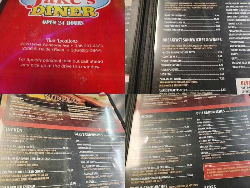 Jake's Diner Menu
