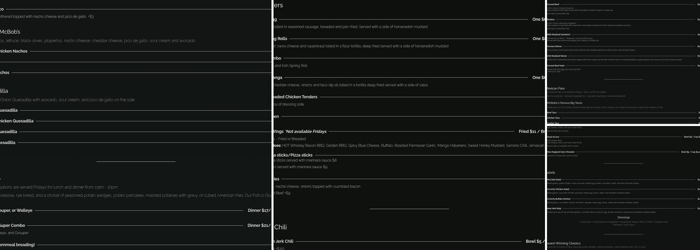 McBob's Pub & Grill Menu