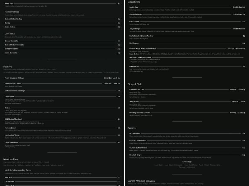 McBob's Pub & Grill Menu